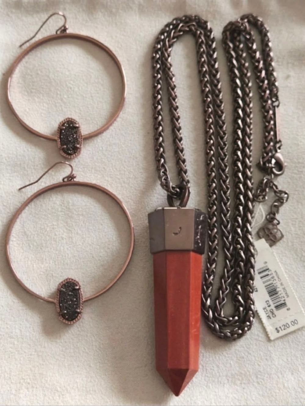 Kendra Scott Chocolate Jayce Necklace and Chocolate Drusy Elora Earrings